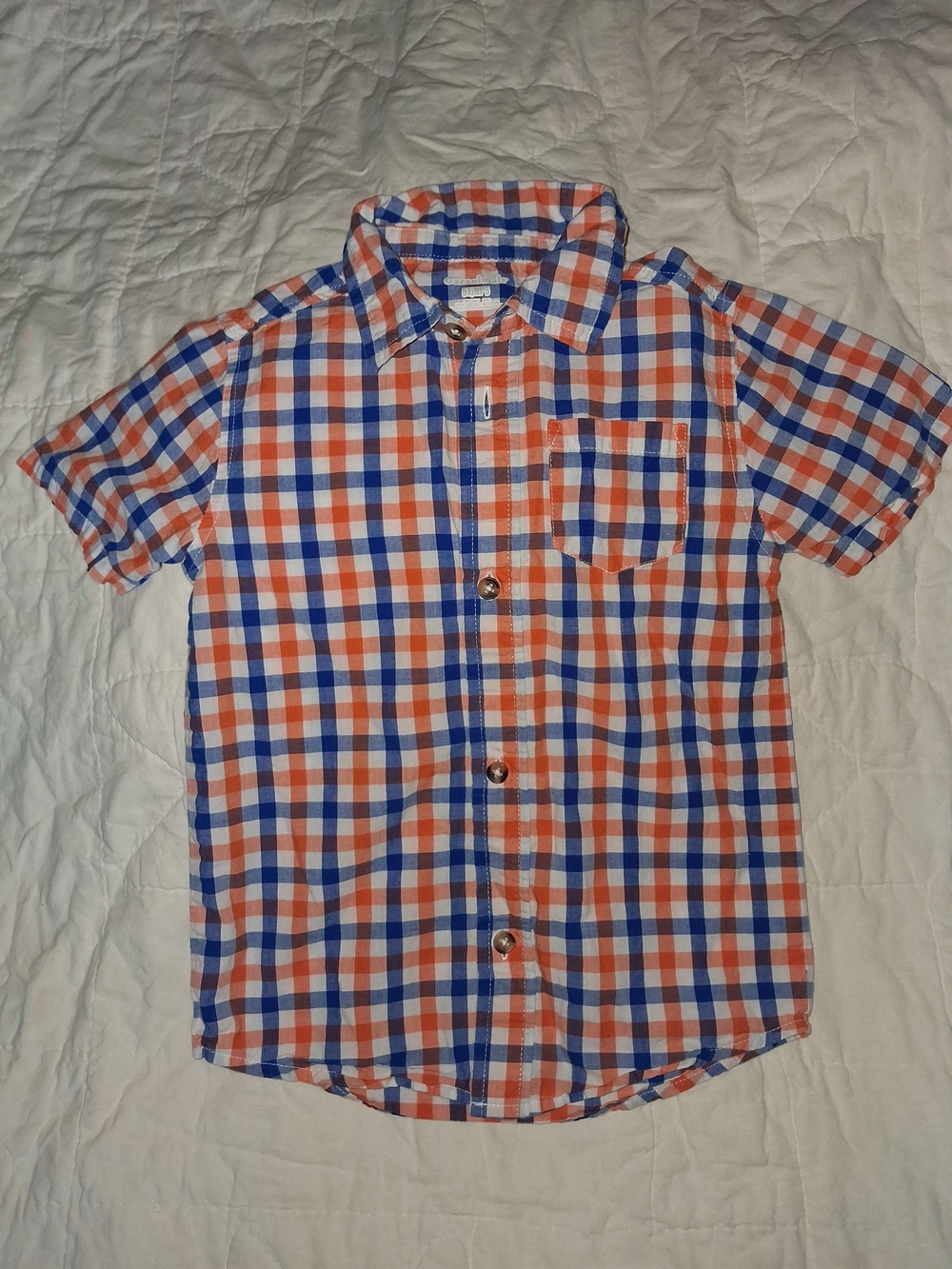 Boys 5T Short-Sleeve Orange & Blue Plaid Button-Up Shirt